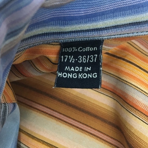 TED BAKER LONDON Button Up Dress Shirt Blue Stripe Classic Neck 17.5 Size 36/37 - Picture 9 of 11